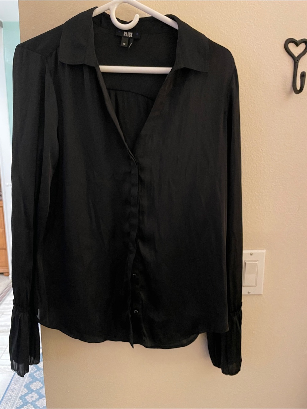 PAIGE Black Silk-Look Button-Down Blouse